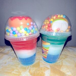 Red White Blue Green Slime w/Rainbow Foam Add Ins Donut Soda Squishy Set of 2